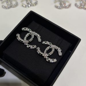 𝑪𝒉𝒂𝒏𝒆 * 26A New Silver Color Double C Crystal Earrings – Small Size
