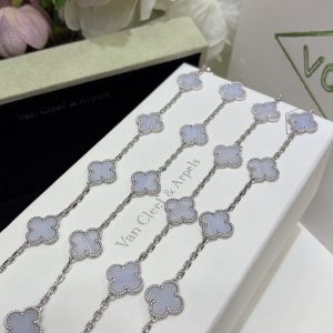 Van Cleef & Arpels Four-leaf Clover Silver/White/Gold Five-petal Bracelet, Amethyst Five-petal Bracelet.