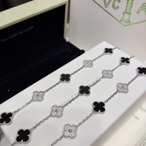 Van Cleef & Arpels Four-Leaf Clover Silver/White/Gold Multi-Color Bracelet.