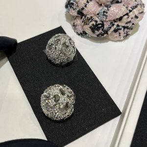𝑪𝒉𝒂𝒏𝒆 *25A New Silver Model with Full Diamonds, Double C Openwork Starry Ball Earrings (Large Size)
