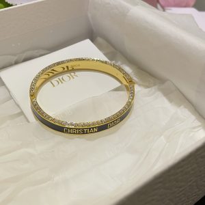𝐃𝐢𝐨 * New Night Code Black Enamel Gold-Plated Letter Accented Bangle