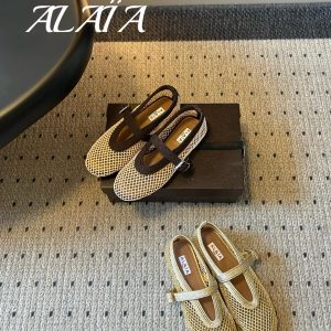 ALAÏ*26ss Summer New Retro Web-Mesh Mary Jane Flat Shoes