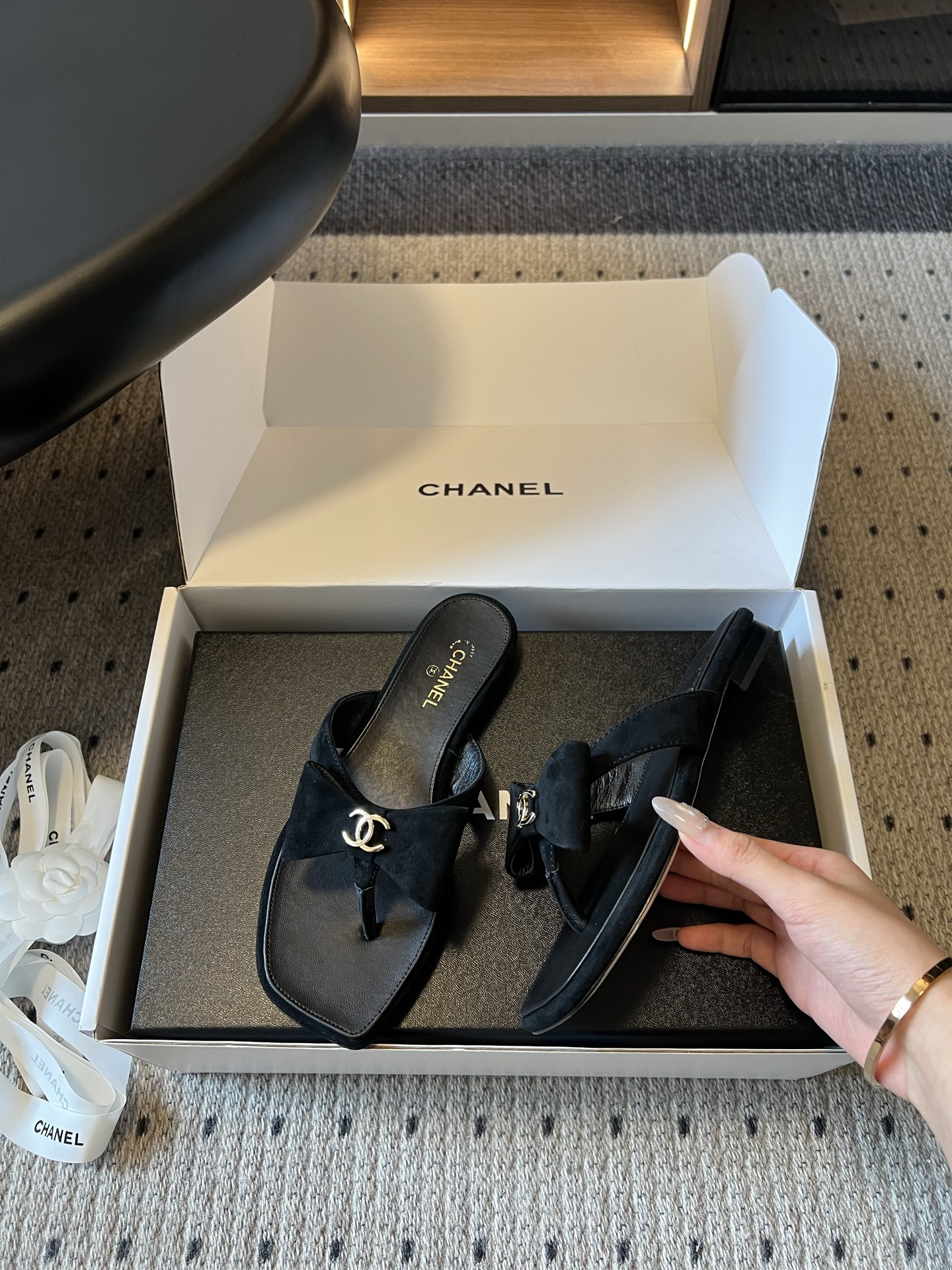 wsxc1783693005858_3 Chane*26ss Summer New Model Square-Toed Bow Floral Sandal - 图片 16
