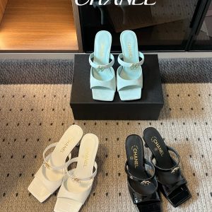 Chane*26ss Summer New Collection: Square-Toe Camellia Flower Double-Strap High-Heeled Sandals