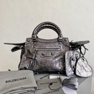 Ba1enciaga Neo Classic Motorcycle Bag XS, antique silver buckle.