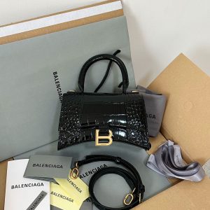 Crocodile Black Gold with Small Size XS/19cm.💣 Ba1enciaga Hourglass Sandal Bag