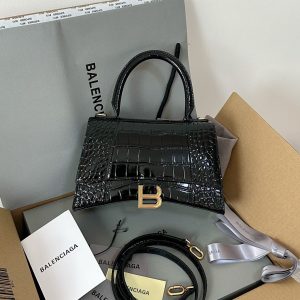 Crocodile-print black/gold small size S/23cm.💣 Ba1enciaga Hourglass Sandal Bag