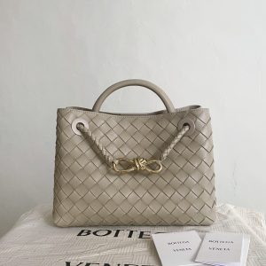 BV Andiamo Buckle Briefcase, Small Size, Light Beige Color.
