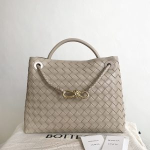 BV Andiamo Buckle Briefcase, Medium, Light Beige.