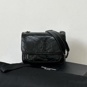 ys1 niki oil-and-wax leather black: silver chain small size