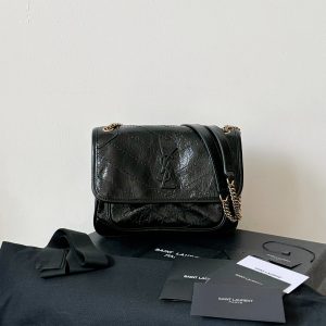 ys1 niki oil-and-wax leather, black: small gold chain version.