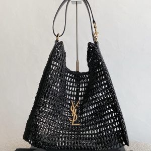 ys1 Oxalis Rafi Grass Woven Shoulder Bag, Black