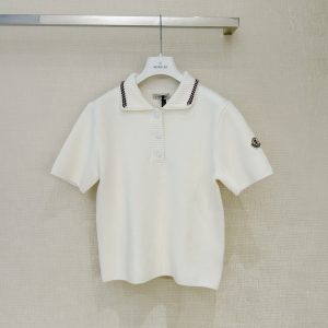Moncler 26 Spring/Summer Ivory Pearl White Cotton Polo Shirt with Short Sleeves.