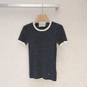 Valentino Spring-Summer 2026 Couture-level Striped Knit Short-Sleeve Top.