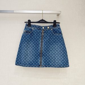 Louis Vitto*26 New Collection Old Floral Denim Zipper Midi Skirt