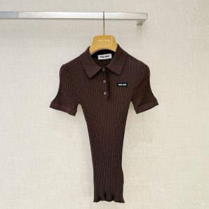 MiuMi*26 New Model Elastic Knit Short Sleeve