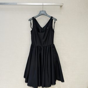 PRAD*26 New Model Lace Trimmed Embroidered Logo Nylon Dress