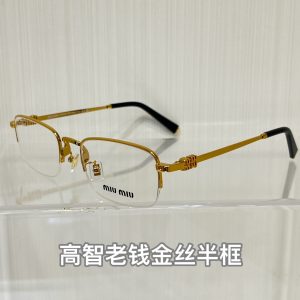 MIUMI* Semi-rectangular gold-framed glasses.